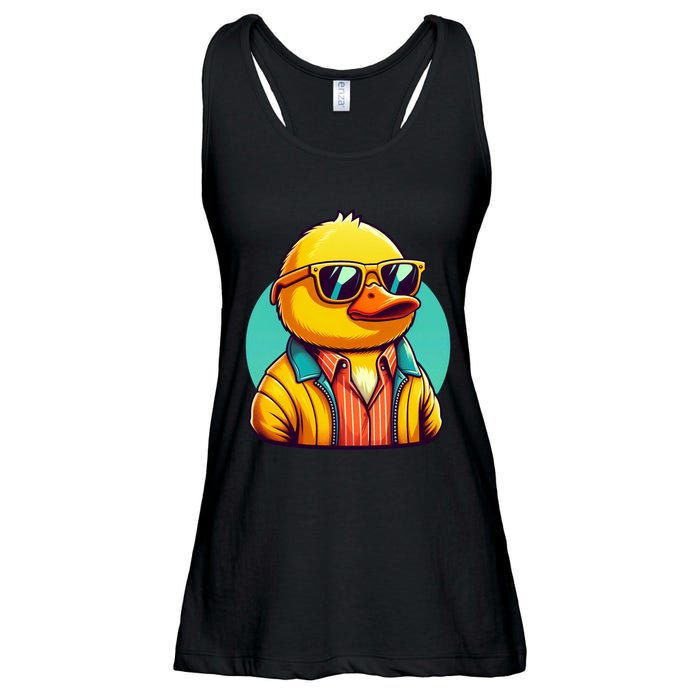 Cool Retro Yellow Duck In Sunglasses 70s 80s 90s Funny Duck Ladies Essential Flowy Tank