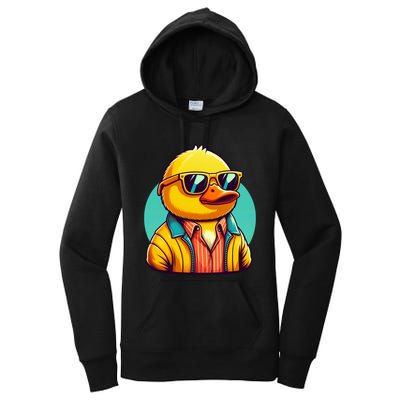 Cool Retro Yellow Duck In Sunglasses 70s 80s 90s Funny Duck Women's Pullover Hoodie
