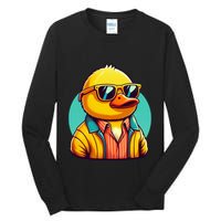 Cool Retro Yellow Duck In Sunglasses 70s 80s 90s Funny Duck Tall Long Sleeve T-Shirt