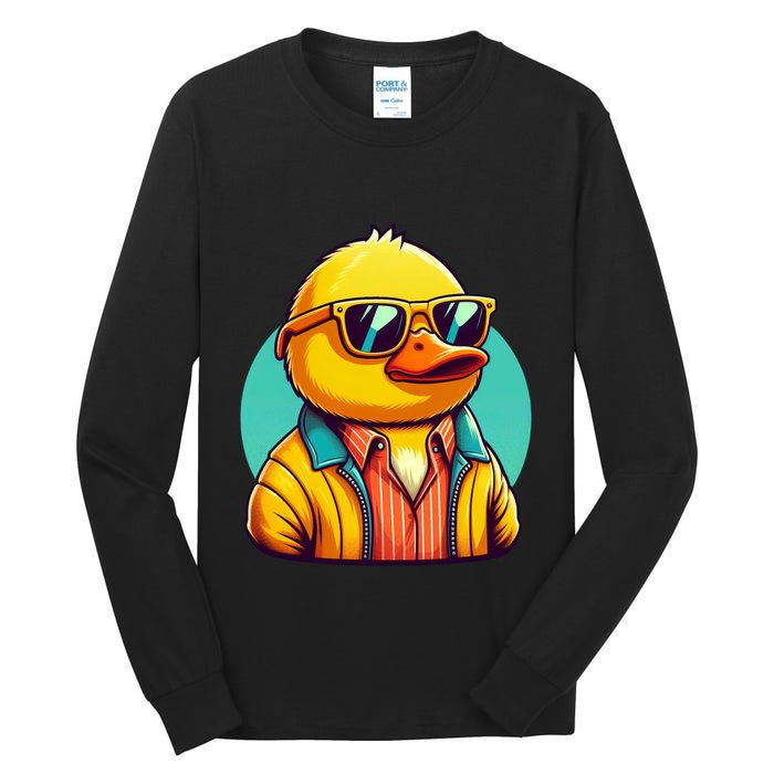 Cool Retro Yellow Duck In Sunglasses 70s 80s 90s Funny Duck Tall Long Sleeve T-Shirt