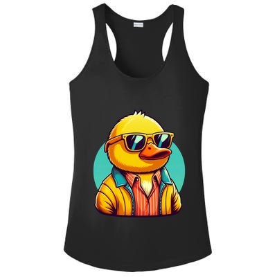 Cool Retro Yellow Duck In Sunglasses 70s 80s 90s Funny Duck Ladies PosiCharge Competitor Racerback Tank