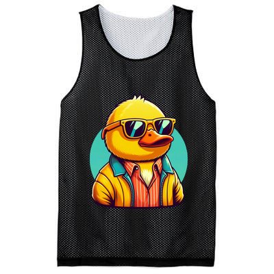 Cool Retro Yellow Duck In Sunglasses 70s 80s 90s Funny Duck Mesh Reversible Basketball Jersey Tank