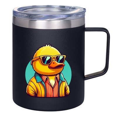 Cool Retro Yellow Duck In Sunglasses 70s 80s 90s Funny Duck 12oz Stainless Steel Coffee Mug