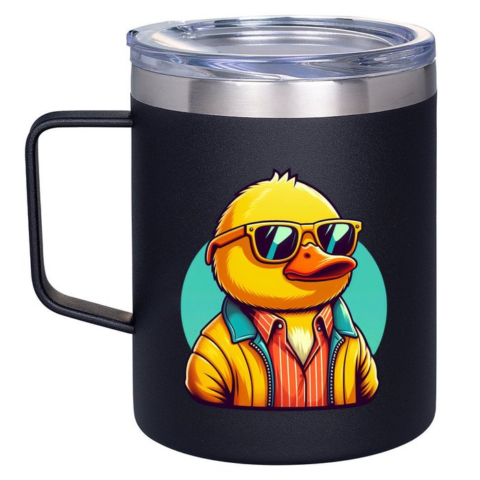 Cool Retro Yellow Duck In Sunglasses 70s 80s 90s Funny Duck 12oz Stainless Steel Coffee Mug