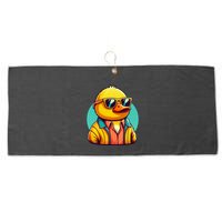 Cool Retro Yellow Duck In Sunglasses 70s 80s 90s Funny Duck Large Microfiber Waffle Golf Towel