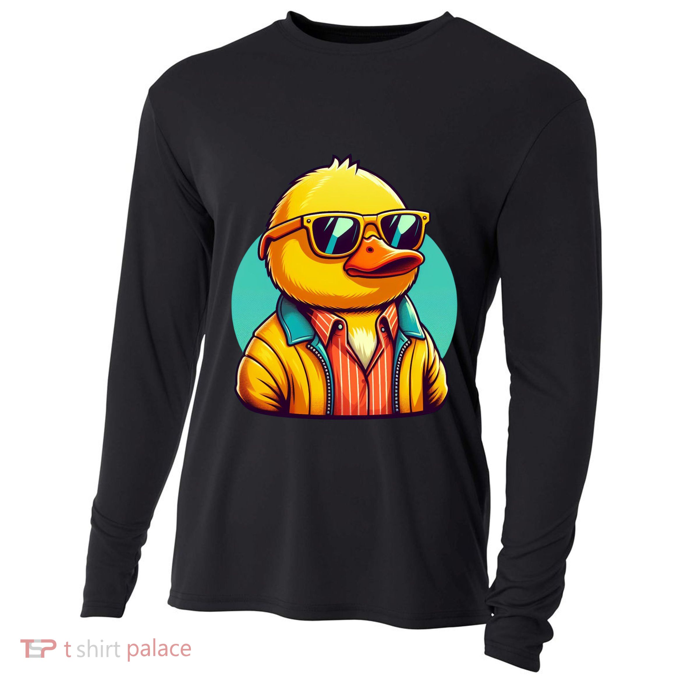 Cool Retro Yellow Duck In Sunglasses 70s 80s 90s Funny Duck Cooling Performance Long Sleeve Crew