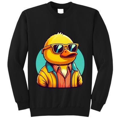 Cool Retro Yellow Duck In Sunglasses 70s 80s 90s Funny Duck Tall Sweatshirt