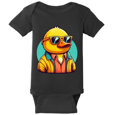 Cool Retro Yellow Duck In Sunglasses 70s 80s 90s Funny Duck Baby Bodysuit