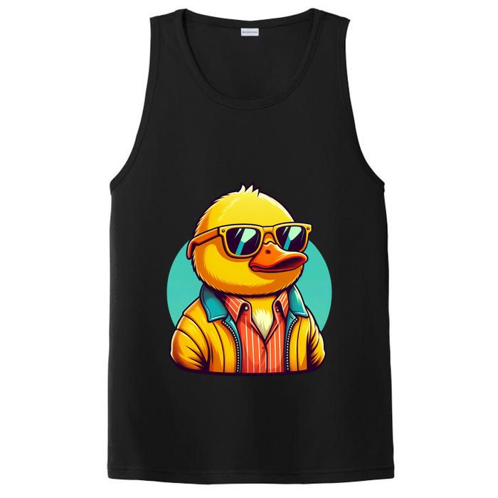 Cool Retro Yellow Duck In Sunglasses 70s 80s 90s Funny Duck PosiCharge Competitor Tank