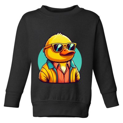 Cool Retro Yellow Duck In Sunglasses 70s 80s 90s Funny Duck Toddler Sweatshirt