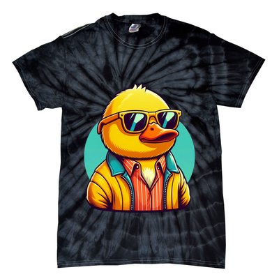Cool Retro Yellow Duck In Sunglasses 70s 80s 90s Funny Duck Tie-Dye T-Shirt
