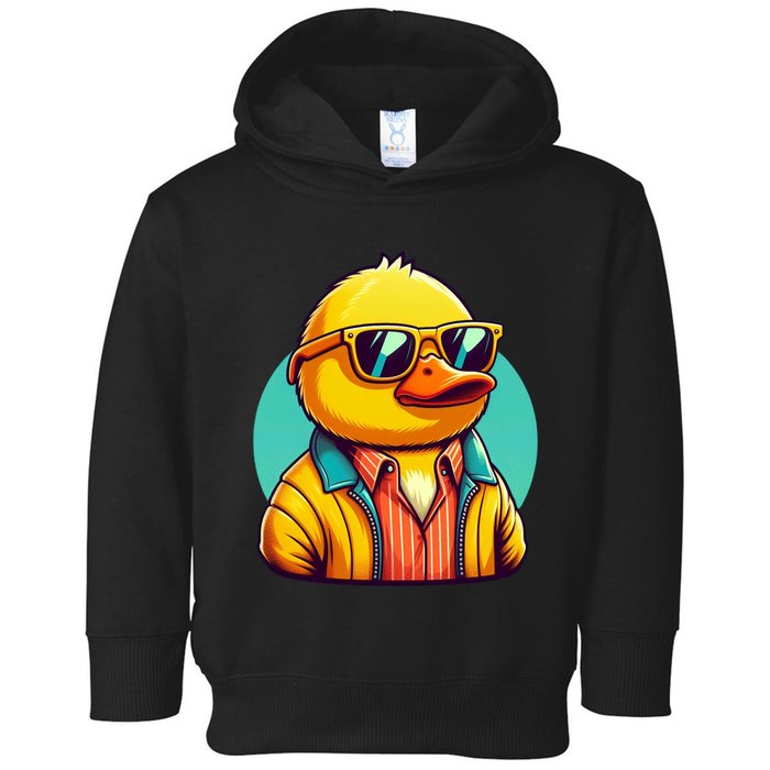 Cool Retro Yellow Duck In Sunglasses 70s 80s 90s Funny Duck Toddler Hoodie
