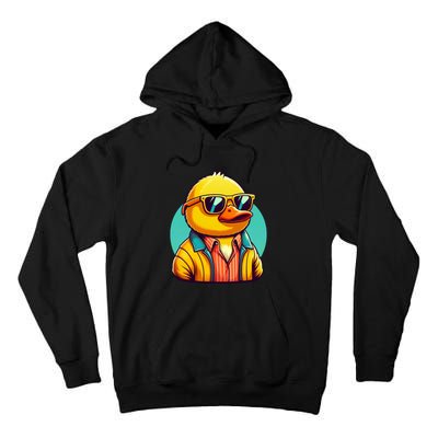 Cool Retro Yellow Duck In Sunglasses 70s 80s 90s Funny Duck Tall Hoodie