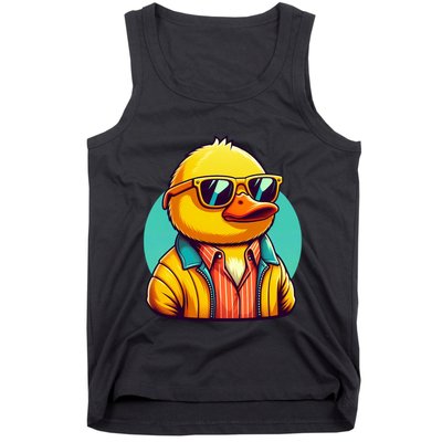 Cool Retro Yellow Duck In Sunglasses 70s 80s 90s Funny Duck Tank Top