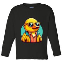 Cool Retro Yellow Duck In Sunglasses 70s 80s 90s Funny Duck Toddler Long Sleeve Shirt