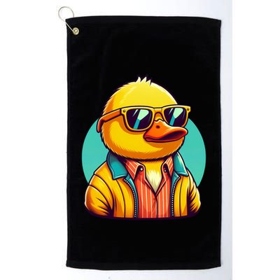 Cool Retro Yellow Duck In Sunglasses 70s 80s 90s Funny Duck Golf Towel
