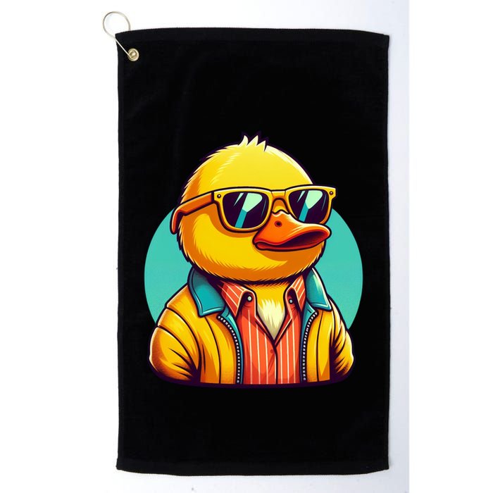 Cool Retro Yellow Duck In Sunglasses 70s 80s 90s Funny Duck Golf Towel