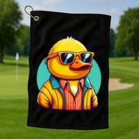 Cool Retro Yellow Duck In Sunglasses 70s 80s 90s Funny Duck Golf Towel