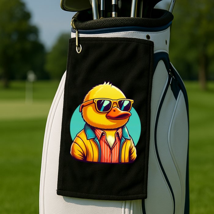 Cool Retro Yellow Duck In Sunglasses 70s 80s 90s Funny Duck Golf Towel