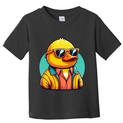 Cool Retro Yellow Duck In Sunglasses 70s 80s 90s Funny Duck Toddler T-Shirt