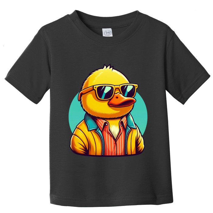Cool Retro Yellow Duck In Sunglasses 70s 80s 90s Funny Duck Toddler T-Shirt