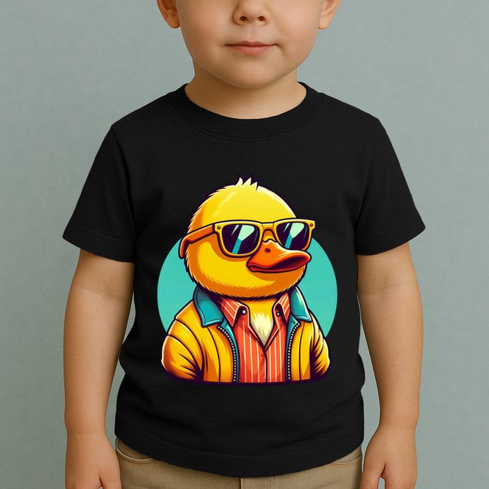 Cool Retro Yellow Duck In Sunglasses 70s 80s 90s Funny Duck Toddler T-Shirt