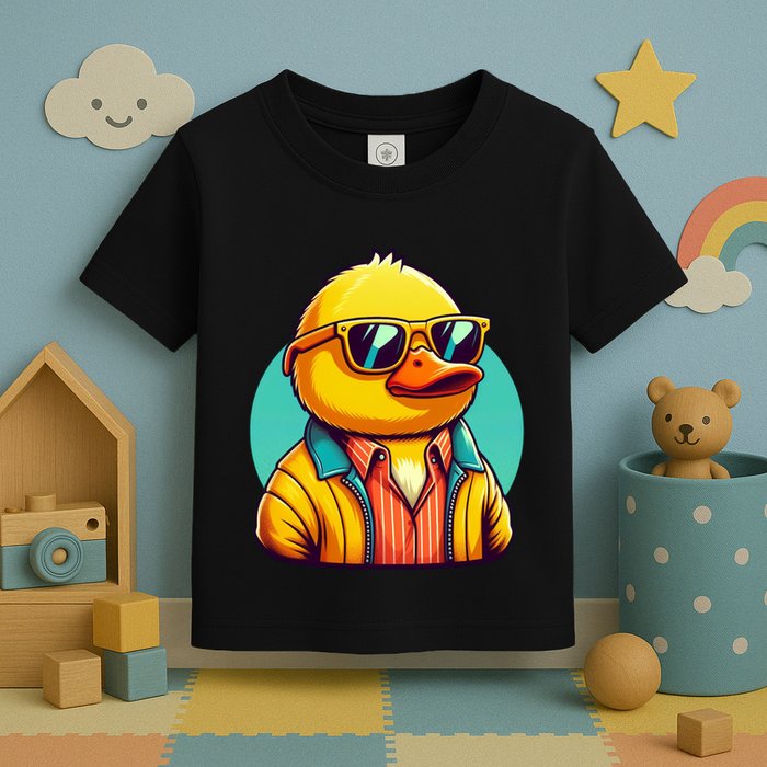 Cool Retro Yellow Duck In Sunglasses 70s 80s 90s Funny Duck Toddler T-Shirt