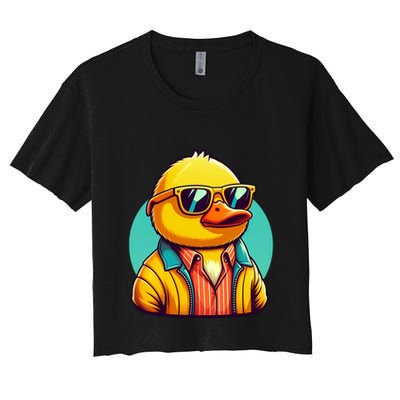 Cool Retro Yellow Duck In Sunglasses 70s 80s 90s Funny Duck Crop Top