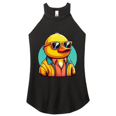 Cool Retro Yellow Duck In Sunglasses 70s 80s 90s Funny Duck Women's Perfect Tri Rocker Tank