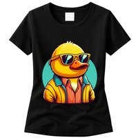 Cool Retro Yellow Duck In Sunglasses 70s 80s 90s Funny Duck Womens T-Shirt