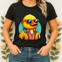 Cool Retro Yellow Duck In Sunglasses 70s 80s 90s Funny Duck Womens T-Shirt