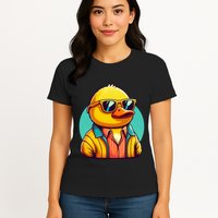 Cool Retro Yellow Duck In Sunglasses 70s 80s 90s Funny Duck Womens T-Shirt