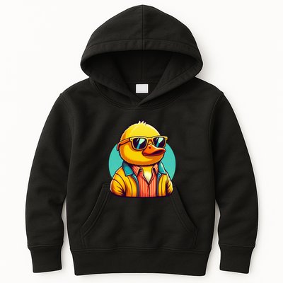 Cool Retro Yellow Duck In Sunglasses 70s 80s 90s Funny Duck Kids Hoodie