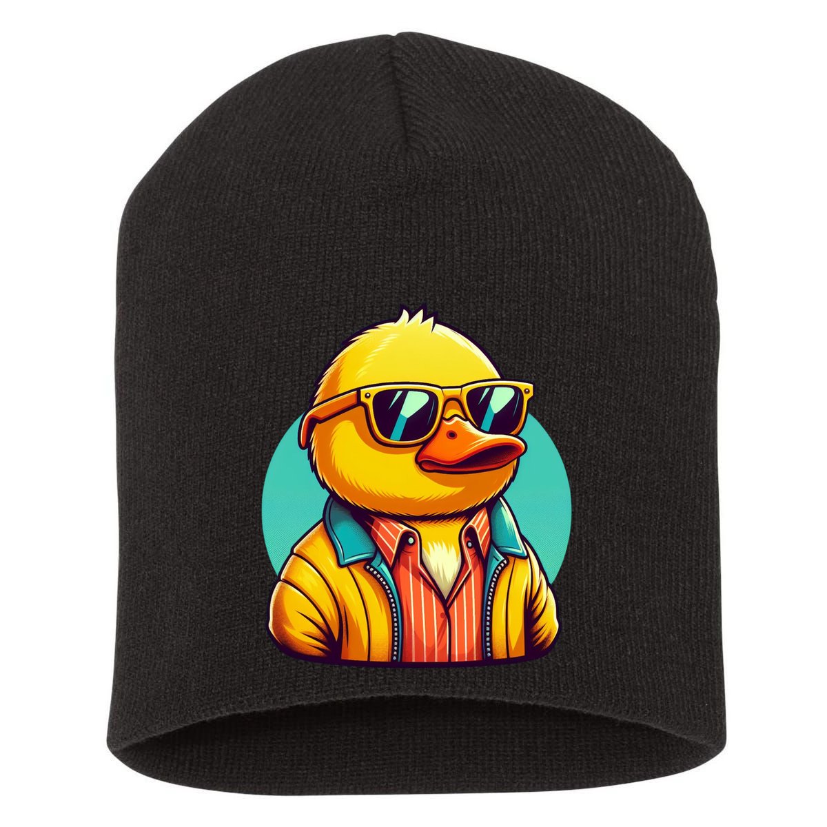 Cool Retro Yellow Duck In Sunglasses 70s 80s 90s Funny Duck Short Acrylic Beanie