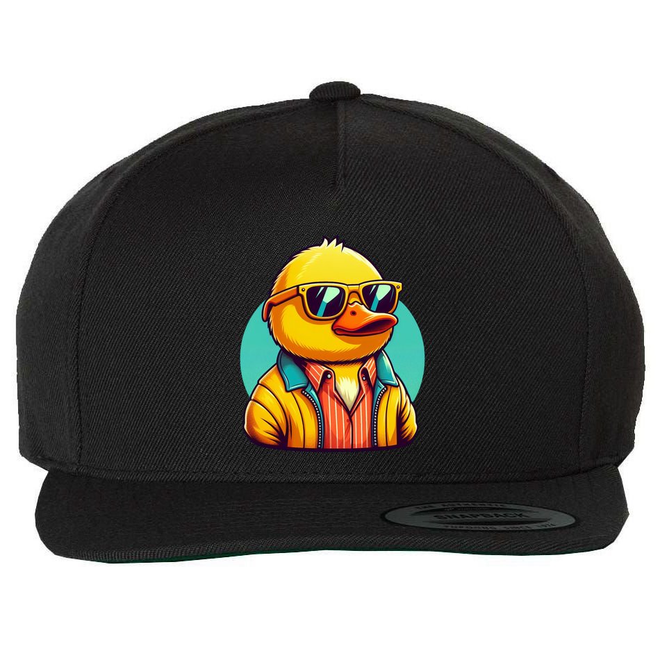 Cool Retro Yellow Duck In Sunglasses 70s 80s 90s Funny Duck Wool Snapback Cap