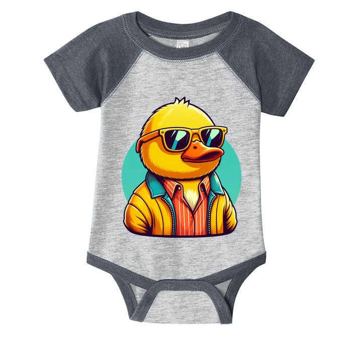 Cool Retro Yellow Duck In Sunglasses 70s 80s 90s Funny Duck Infant Baby Jersey Bodysuit