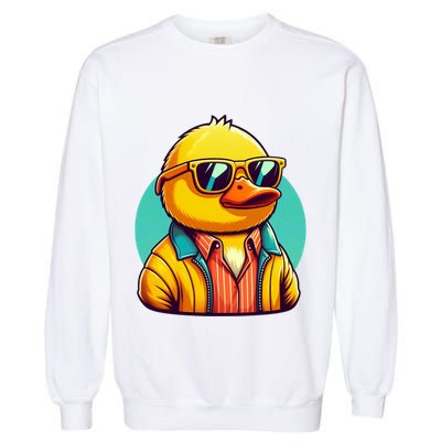 Cool Retro Yellow Duck In Sunglasses 70s 80s 90s Funny Duck Garment-Dyed Sweatshirt