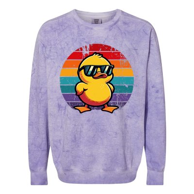 Cool Retro Yellow Duck In Sunglasses 70s 80s 90s Colorblast Crewneck Sweatshirt