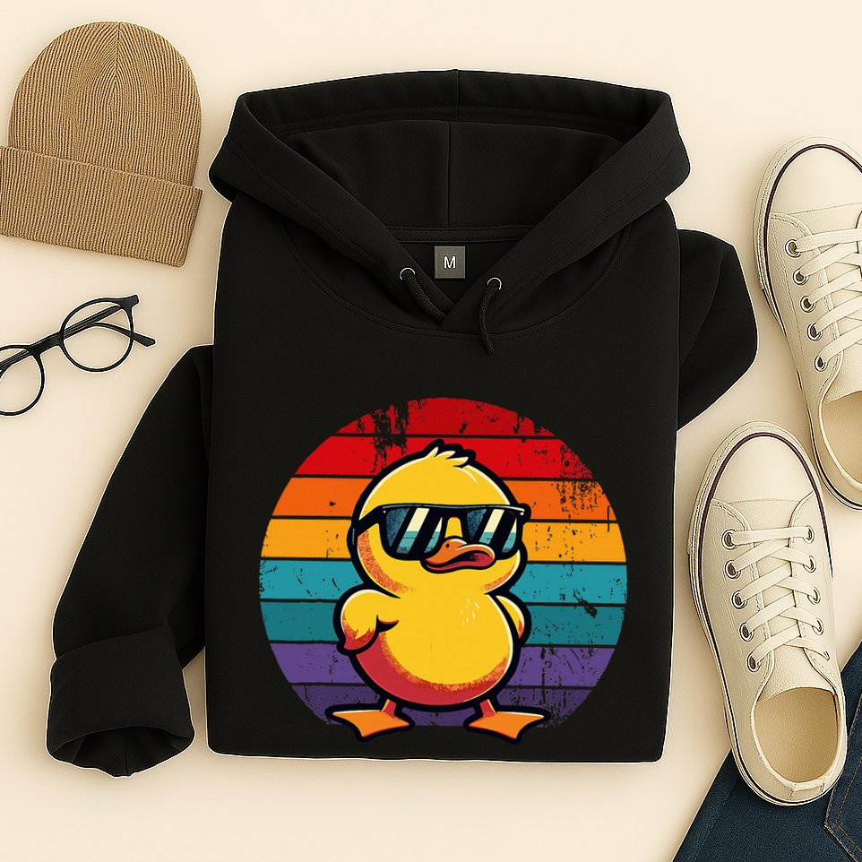 Cool Retro Yellow Duck In Sunglasses 70s 80s 90s Hoodie