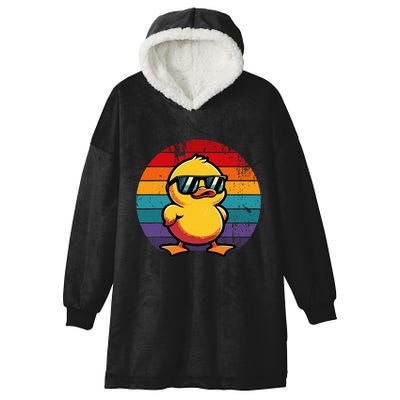 Cool Retro Yellow Duck In Sunglasses 70s 80s 90s Hooded Wearable Blanket