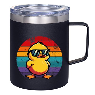 Cool Retro Yellow Duck In Sunglasses 70s 80s 90s 12oz Stainless Steel Coffee Mug
