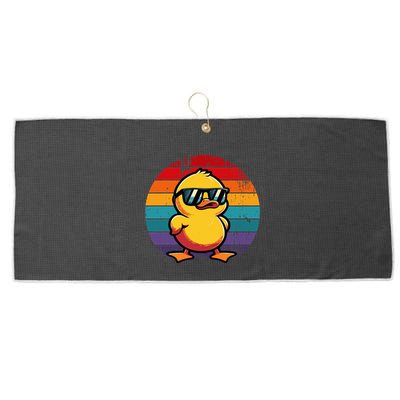 Cool Retro Yellow Duck In Sunglasses 70s 80s 90s Large Microfiber Waffle Golf Towel