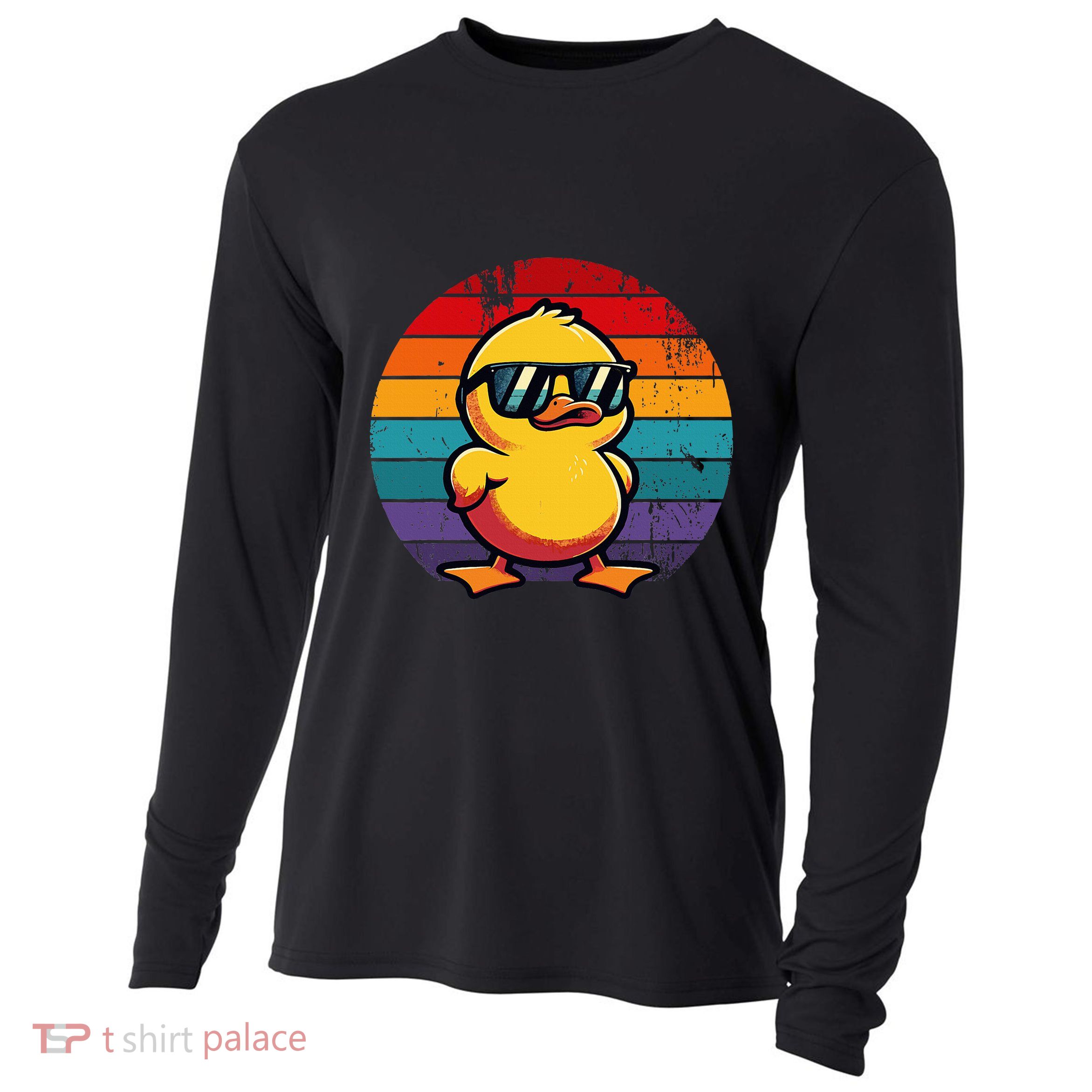 Cool Retro Yellow Duck In Sunglasses 70s 80s 90s Cooling Performance Long Sleeve Crew