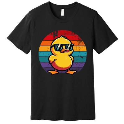 Cool Retro Yellow Duck In Sunglasses 70s 80s 90s Premium T-Shirt