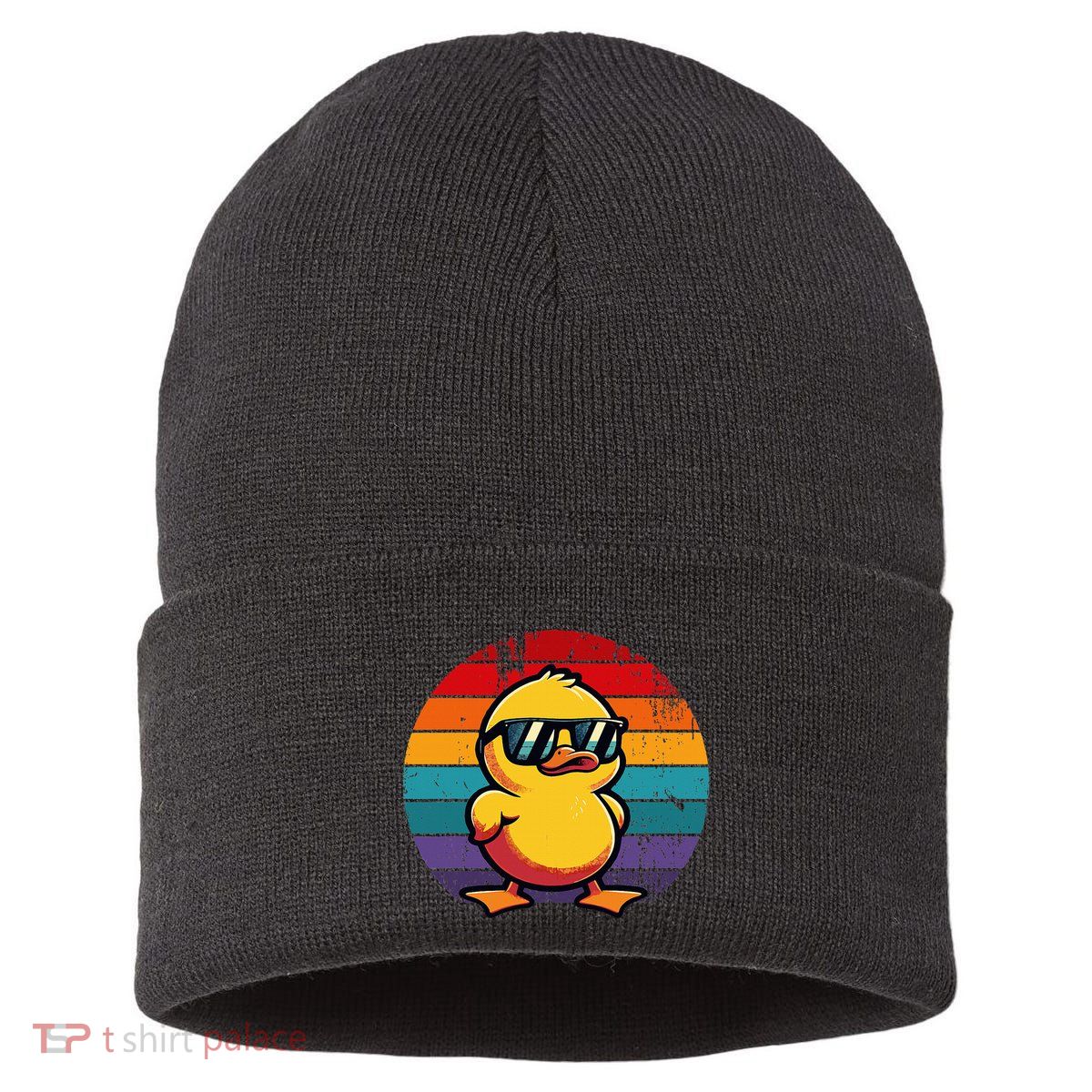 Cool Retro Yellow Duck In Sunglasses 70s 80s 90s Sustainable Knit Beanie