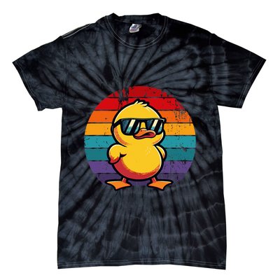 Cool Retro Yellow Duck In Sunglasses 70s 80s 90s Tie-Dye T-Shirt