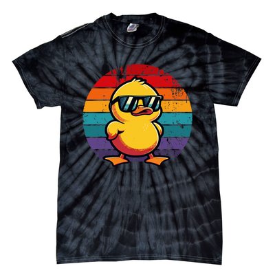 Cool Retro Yellow Duck In Sunglasses 70s 80s 90s Tie-Dye T-Shirt