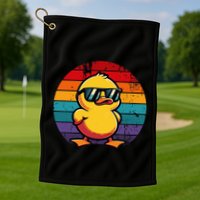 Cool Retro Yellow Duck In Sunglasses 70s 80s 90s Golf Towel