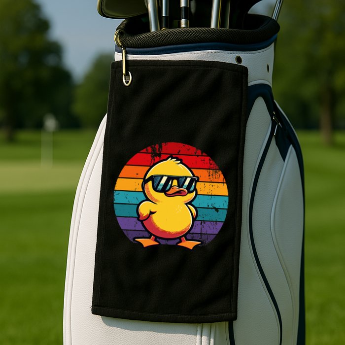 Cool Retro Yellow Duck In Sunglasses 70s 80s 90s Golf Towel