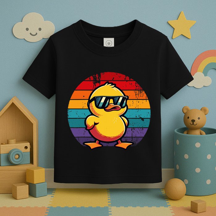 Cool Retro Yellow Duck In Sunglasses 70s 80s 90s Toddler T-Shirt